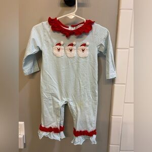 Three Sisters Red and Blue Ruffle Santa Romper / Size 9m / VGUC